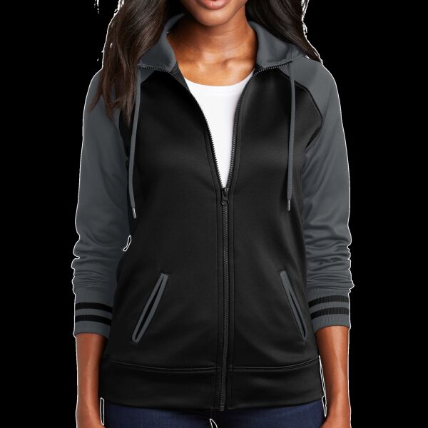 Ladies Sport Wick ® Varsity Fleece Full Zip Hooded Jacket Thumbnail